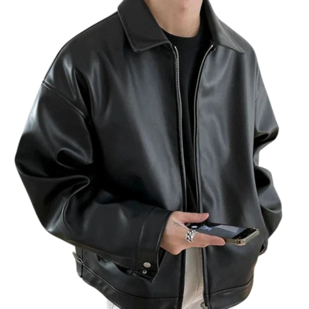 Davide | Giacca di Pelle Uomo Oversize con Zip