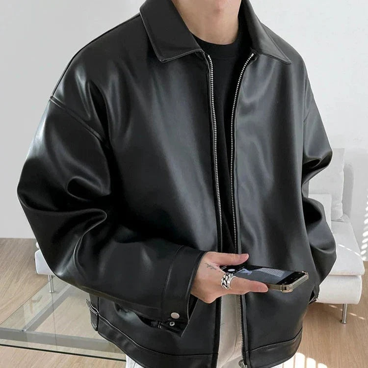 Davide | Giacca di Pelle Uomo Oversize con Zip