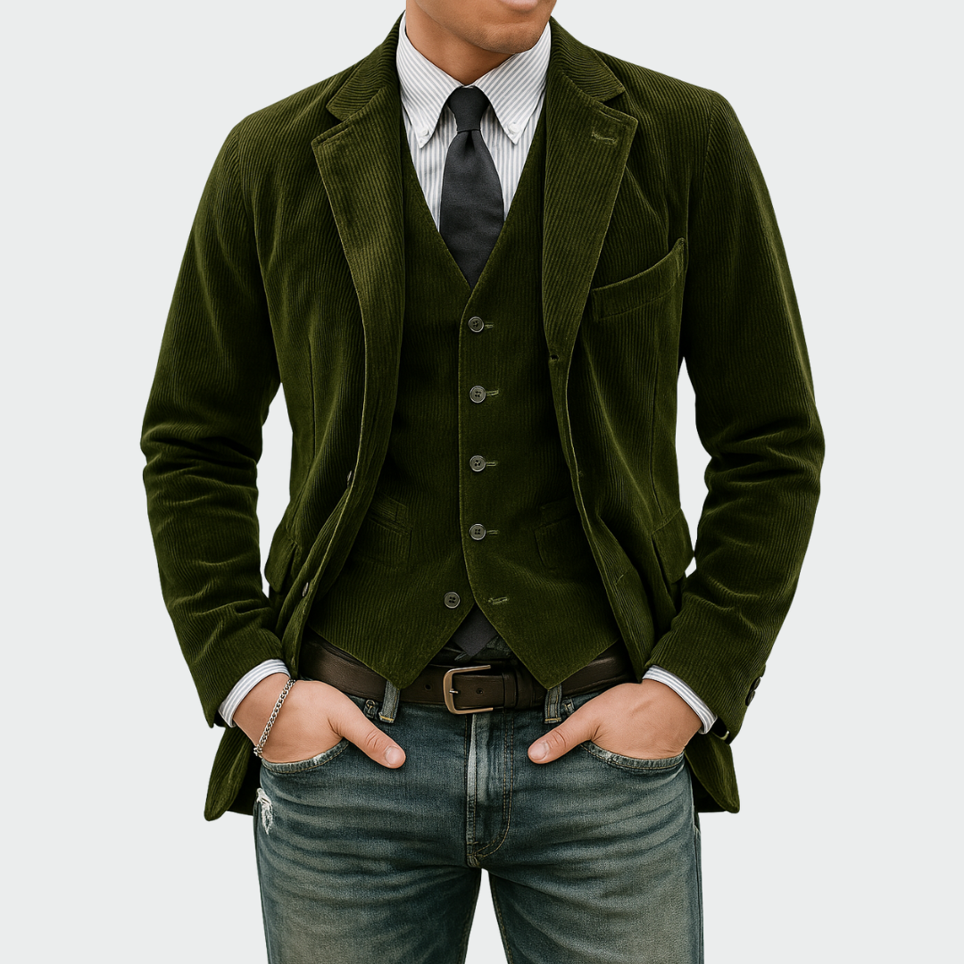Edoardo | Blazer Uomo di Velluto a Coste con Gilet