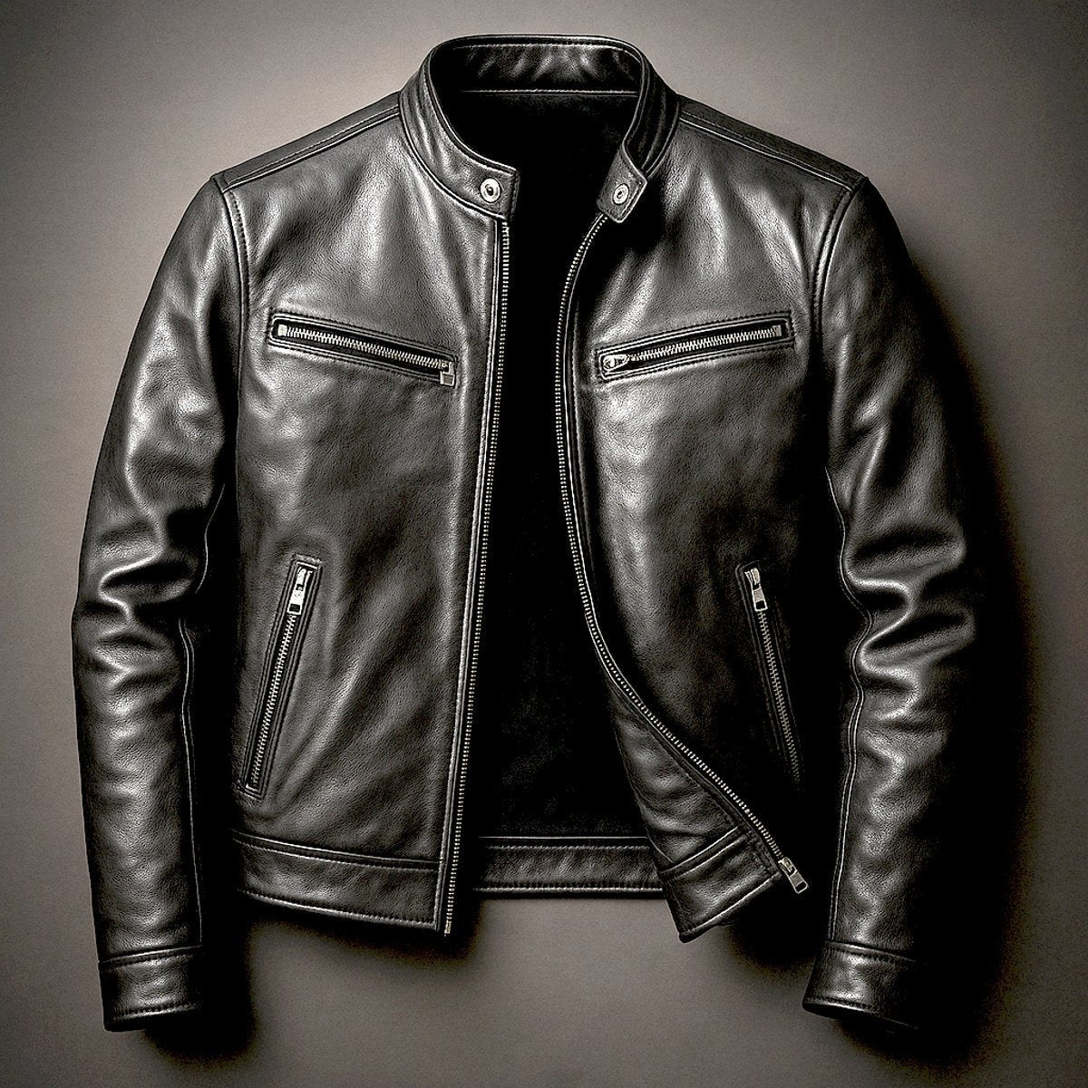 Edoardo | Giubbotto Pelle Uomo Biker Colletto Rialzato