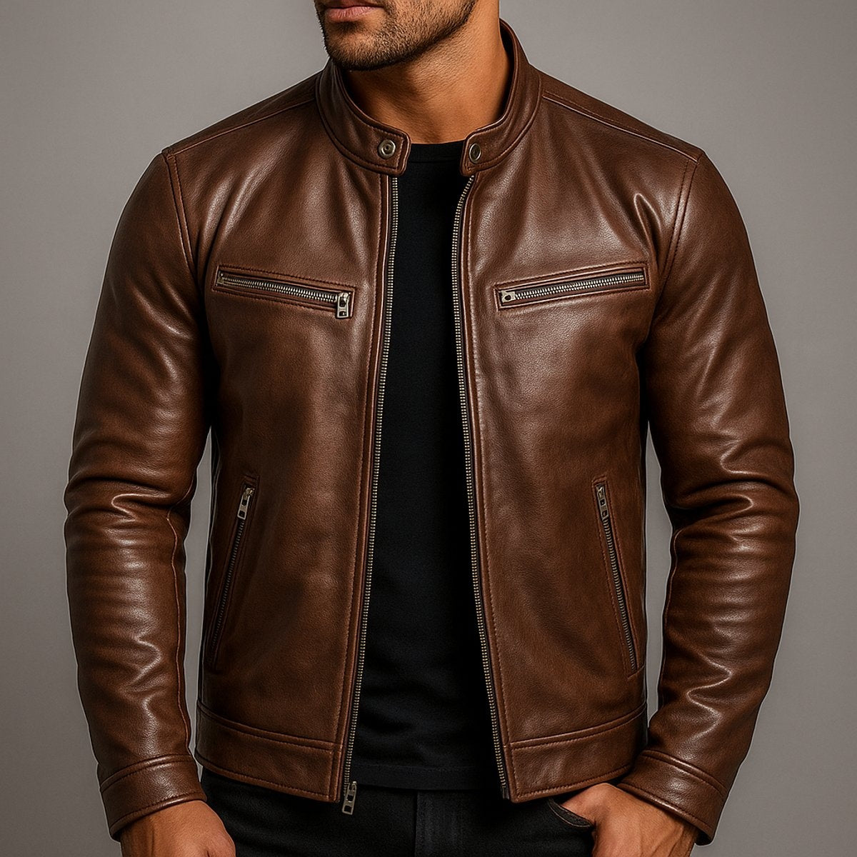 Edoardo | Giubbotto Pelle Uomo Biker Colletto Rialzato