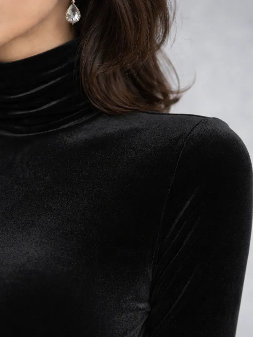 Elena | Abito Velluto Maniche Lunghe Donna Collo Alto Arricciato