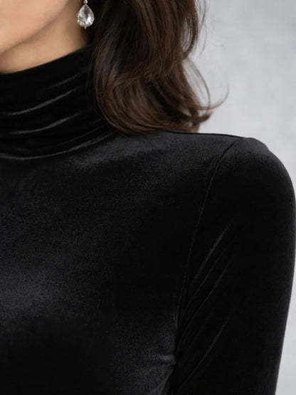 Elena | Abito Velluto Maniche Lunghe Donna Collo Alto Arricciato