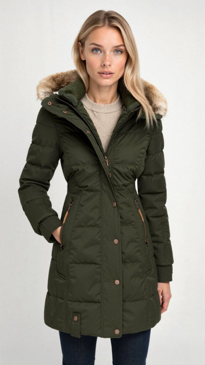 Eleonora | Piumino Donna con Cappuccio in Pelliccia Midi Invernale