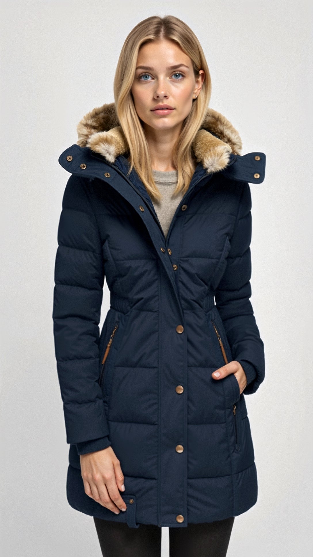 Eleonora | Piumino Donna con Cappuccio in Pelliccia Midi Invernale