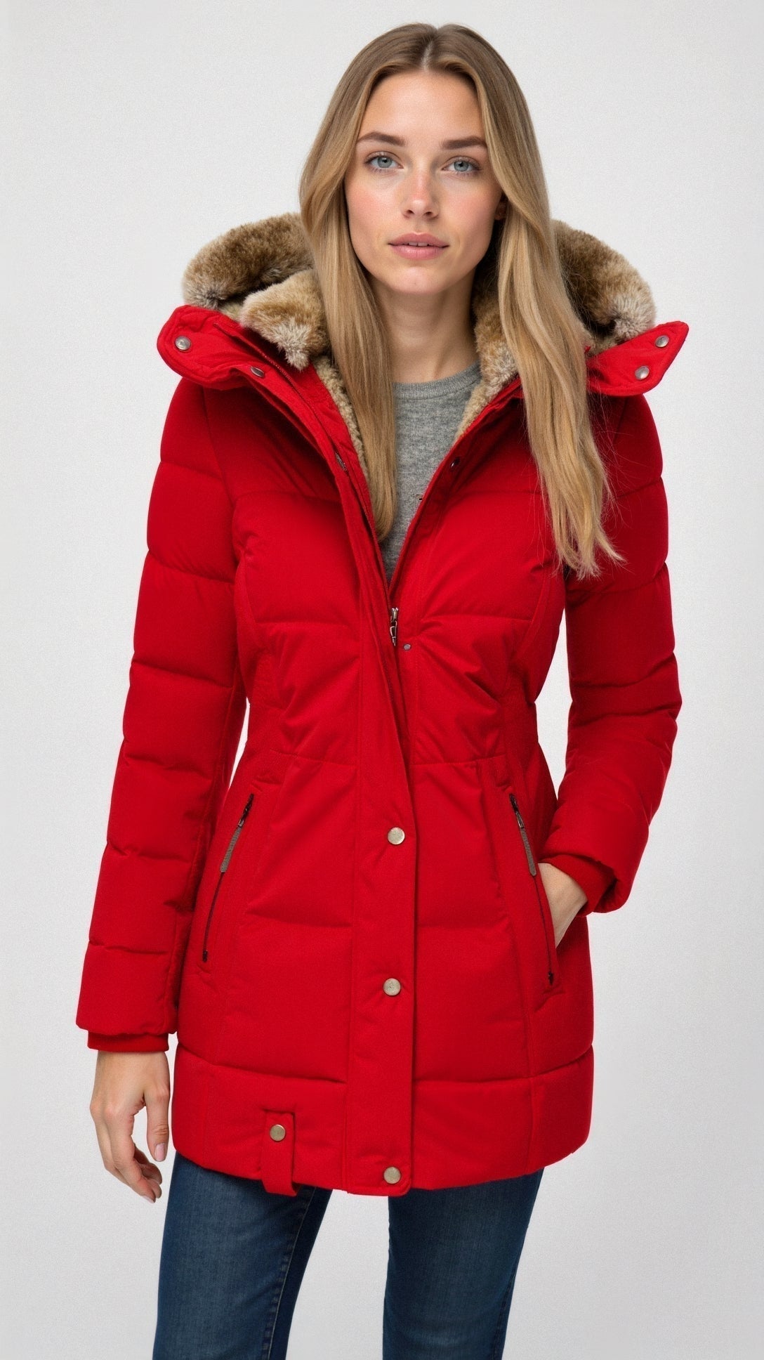 Eleonora | Piumino Donna con Cappuccio in Pelliccia Midi Invernale
