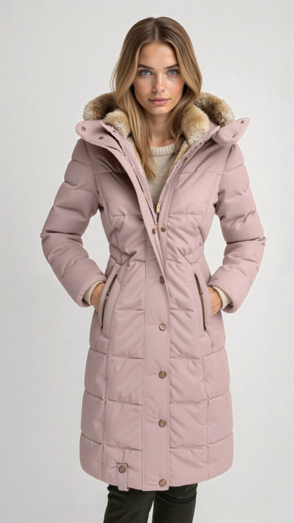 Eleonora | Piumino Donna con Cappuccio in Pelliccia Midi Invernale