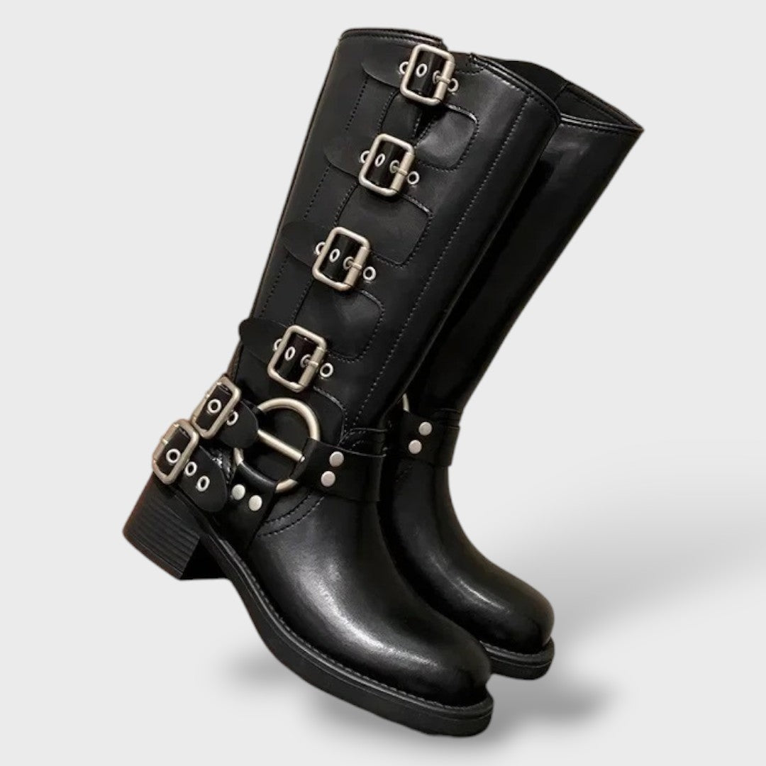 Eleonora | Stivali Biker Alti in Pelle Donna Fibbie
