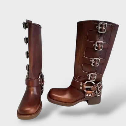 Eleonora | Stivali Biker Alti in Pelle Donna Fibbie