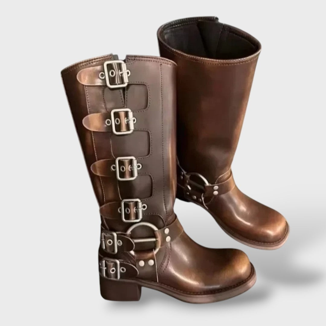 Eleonora | Stivali Biker Alti in Pelle Donna Fibbie