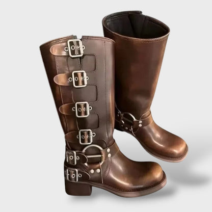 Eleonora | Stivali Biker Alti in Pelle Donna Fibbie