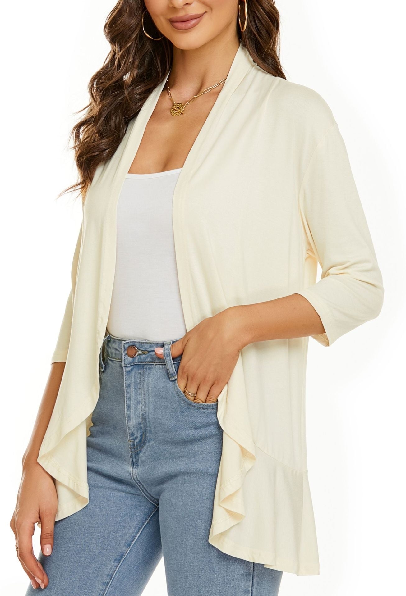 Elisa | Cardigan Donna Aperto Maniche 3/4 Drappeggiato