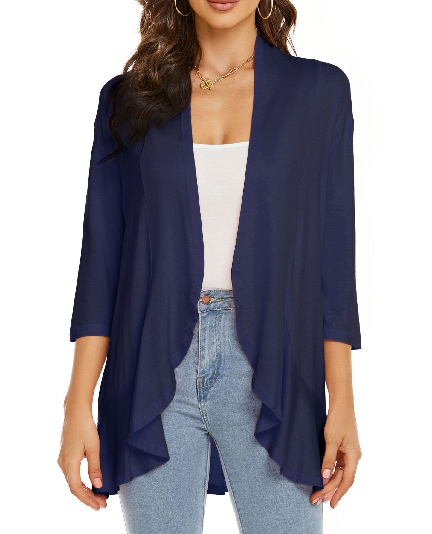 Elisa | Cardigan Donna Aperto Maniche 3/4 Drappeggiato