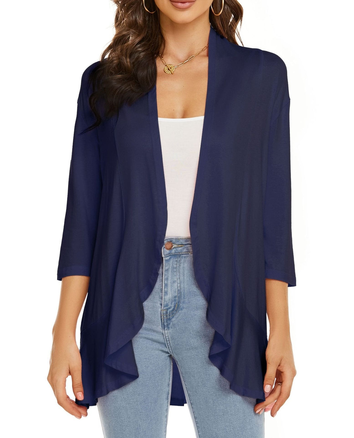 Elisa | Cardigan Donna Aperto Maniche 3/4 Drappeggiato