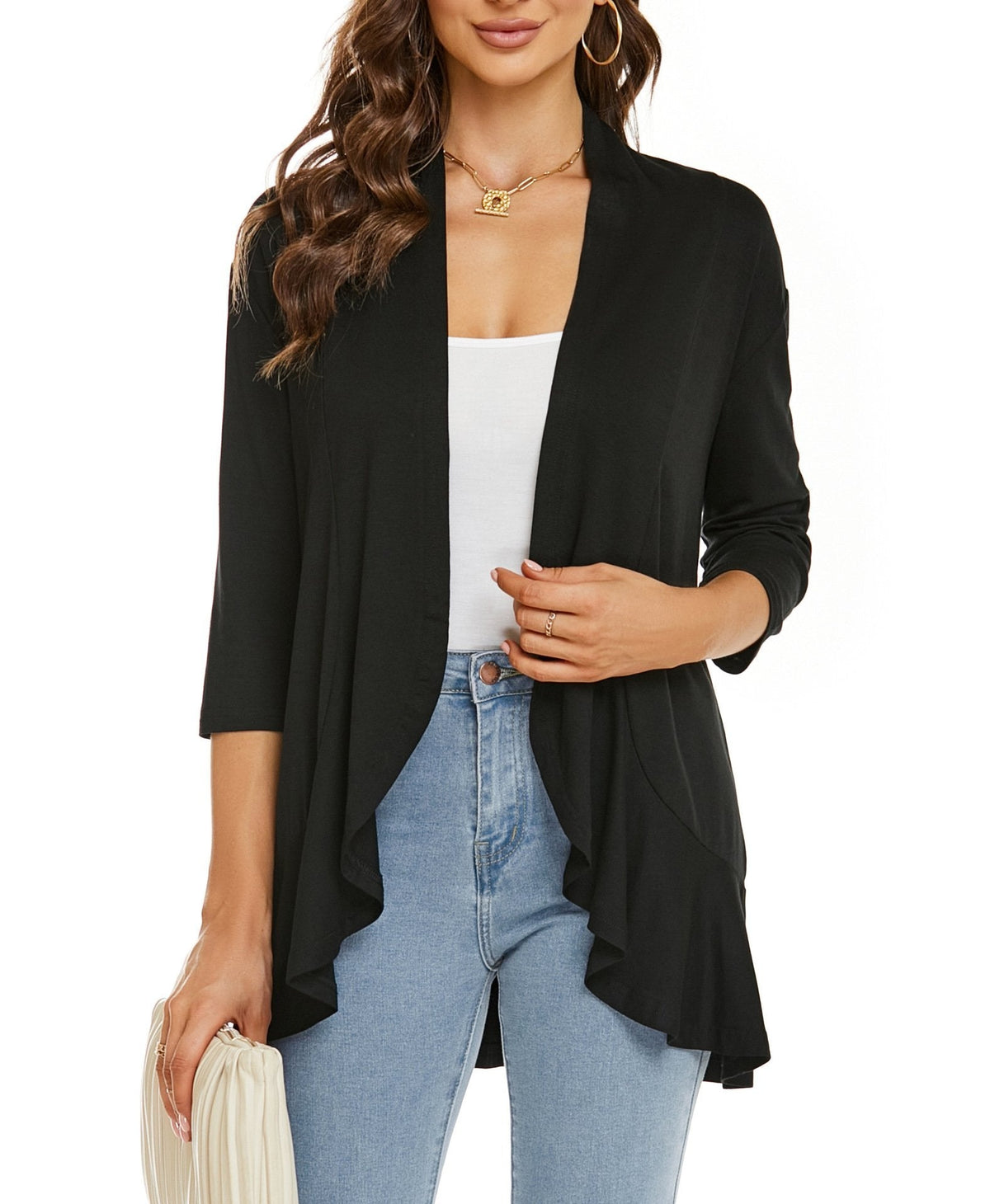 Elisa | Cardigan Donna Aperto Maniche 3/4 Drappeggiato