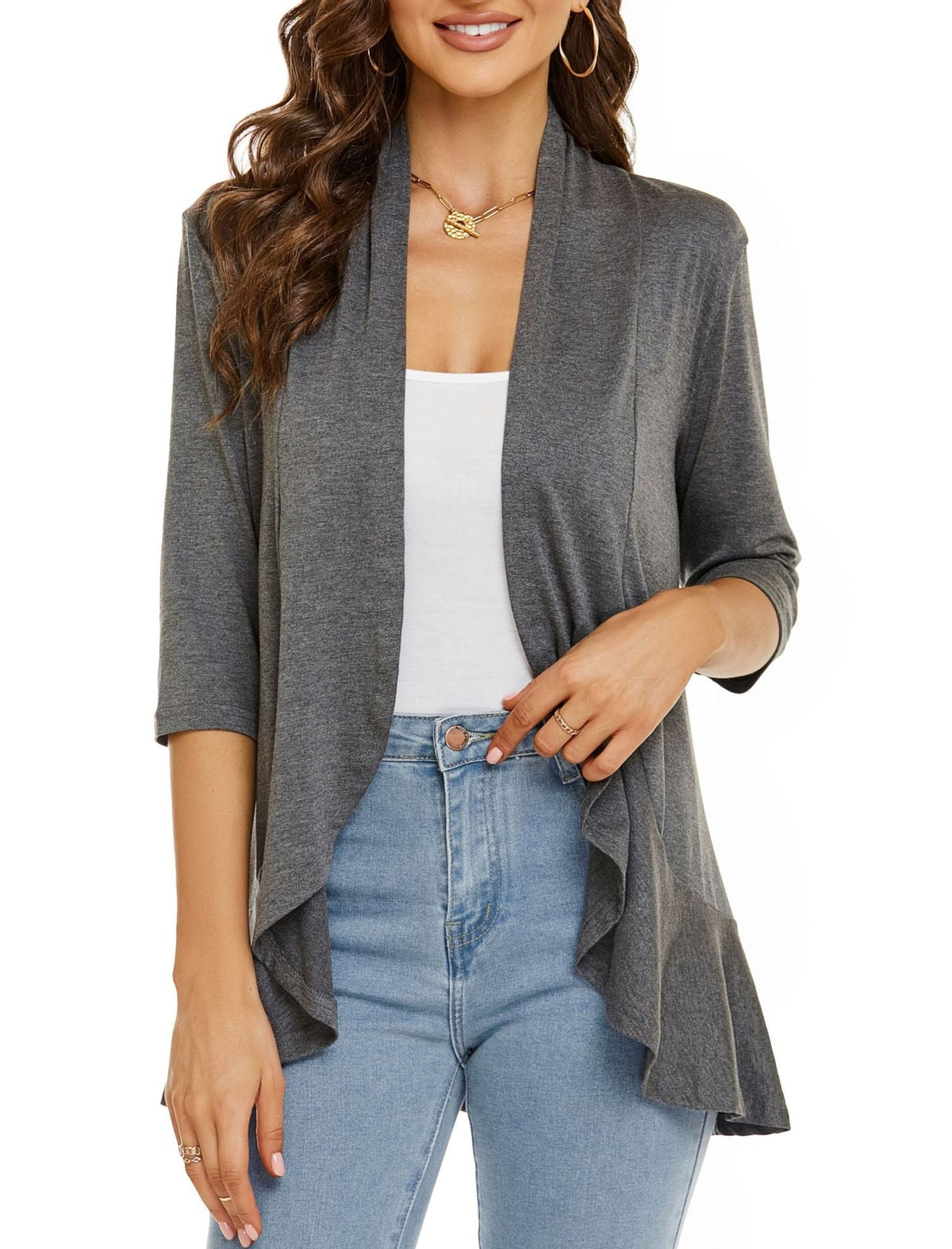 Elisa | Cardigan Donna Aperto Maniche 3/4 Drappeggiato