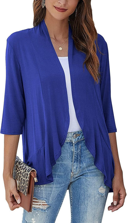 Elisa | Cardigan Donna Aperto Maniche 3/4 Drappeggiato