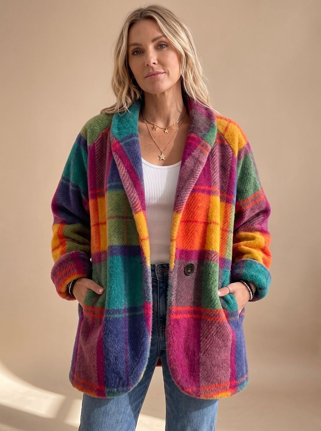 Emma | Cappotto Teddy a Quadri Donna Oversize Invernale