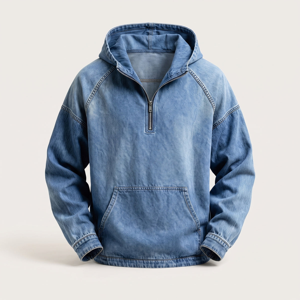 Fabio | Giacca Casual Uomo in Denim con Cappuccio Mezza Zip