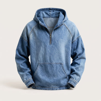 Fabio | Giacca Casual Uomo in Denim con Cappuccio Mezza Zip