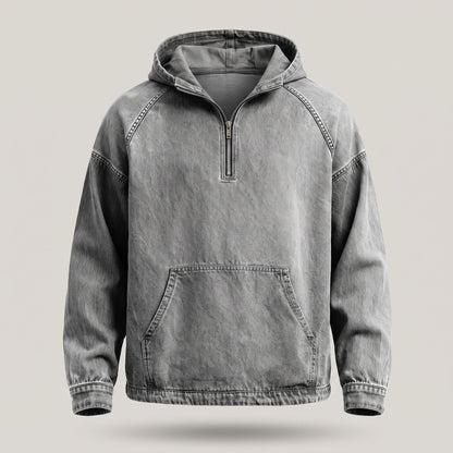 Fabio | Giacca Casual Uomo in Denim con Cappuccio Mezza Zip