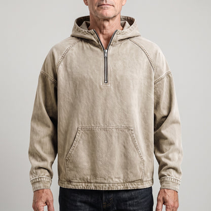 Fabio | Giacca Casual Uomo in Denim con Cappuccio Mezza Zip