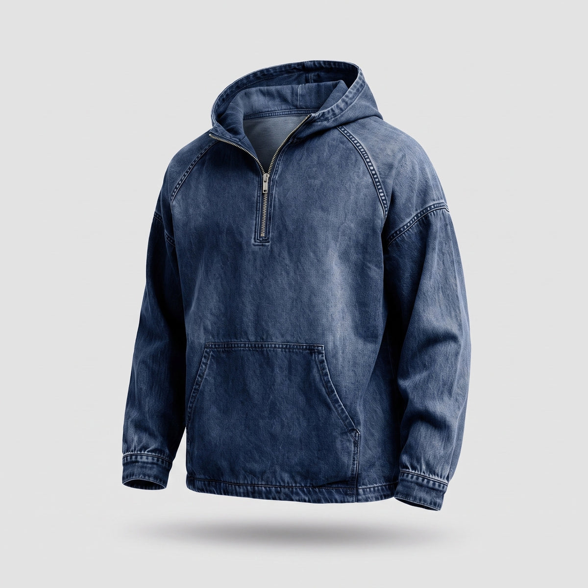 Fabio | Giacca Casual Uomo in Denim con Cappuccio Mezza Zip