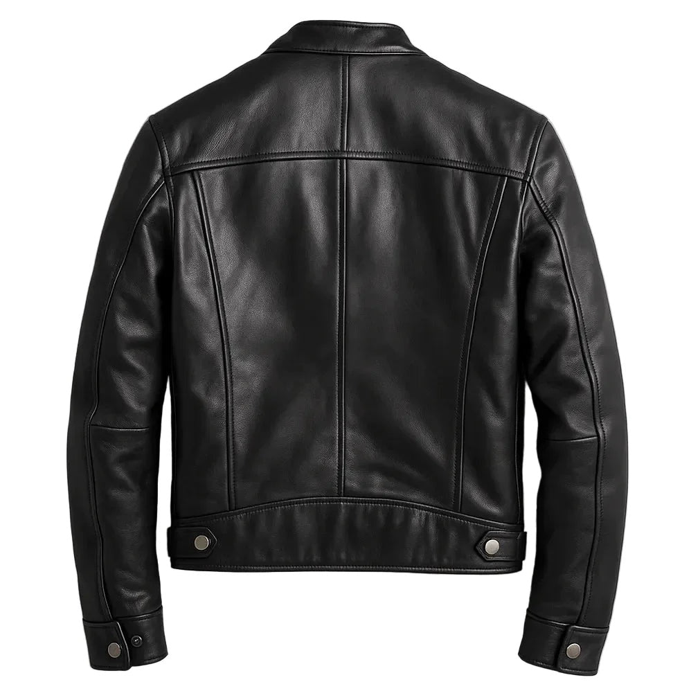 Fabio | Giacca di Pelle Uomo Biker Zip Colletto Mao