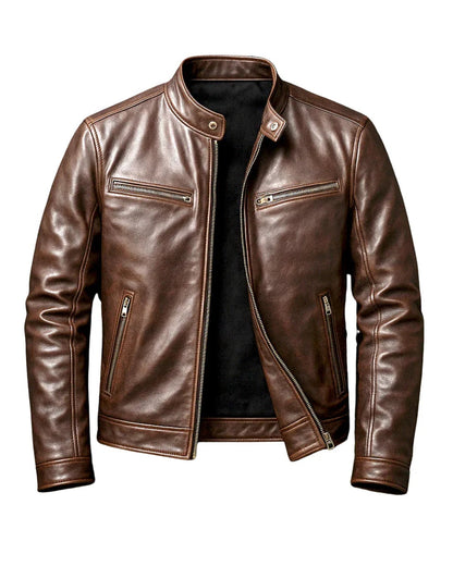 Fabio | Giacca di Pelle Uomo Biker Zip Colletto Mao