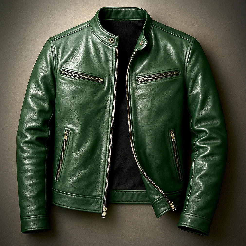 Fabio | Giacca di Pelle Uomo Biker Zip Colletto Mao