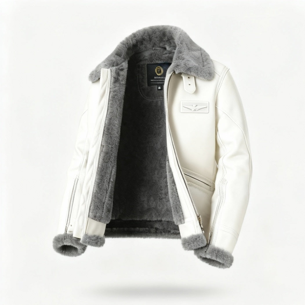 Fabio | Giacca Pelle Uomo Montone Aviatore Fodera Shearling