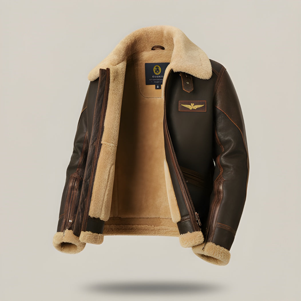 Fabio | Giacca Pelle Uomo Montone Aviatore Fodera Shearling