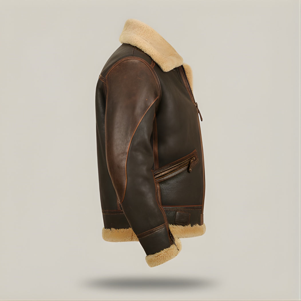 Fabio | Giacca Pelle Uomo Montone Aviatore Fodera Shearling