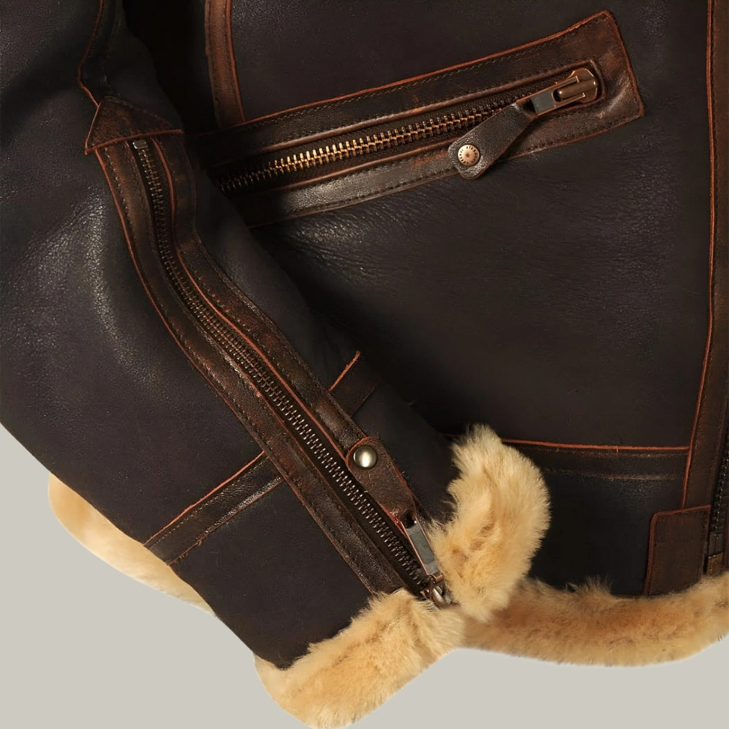 Fabio | Giacca Pelle Uomo Montone Aviatore Fodera Shearling