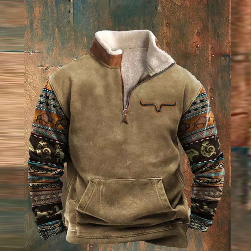 Federico | Quarter Zip Fleece Uomo Stampa Western Sherpa