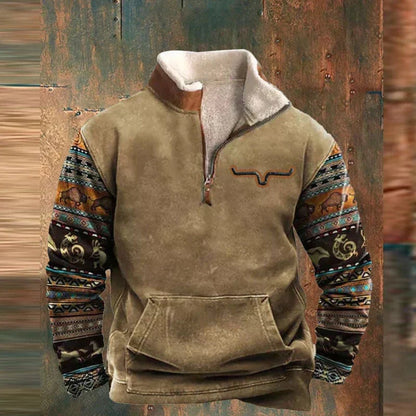 Federico | Quarter Zip Fleece Uomo Stampa Western Sherpa