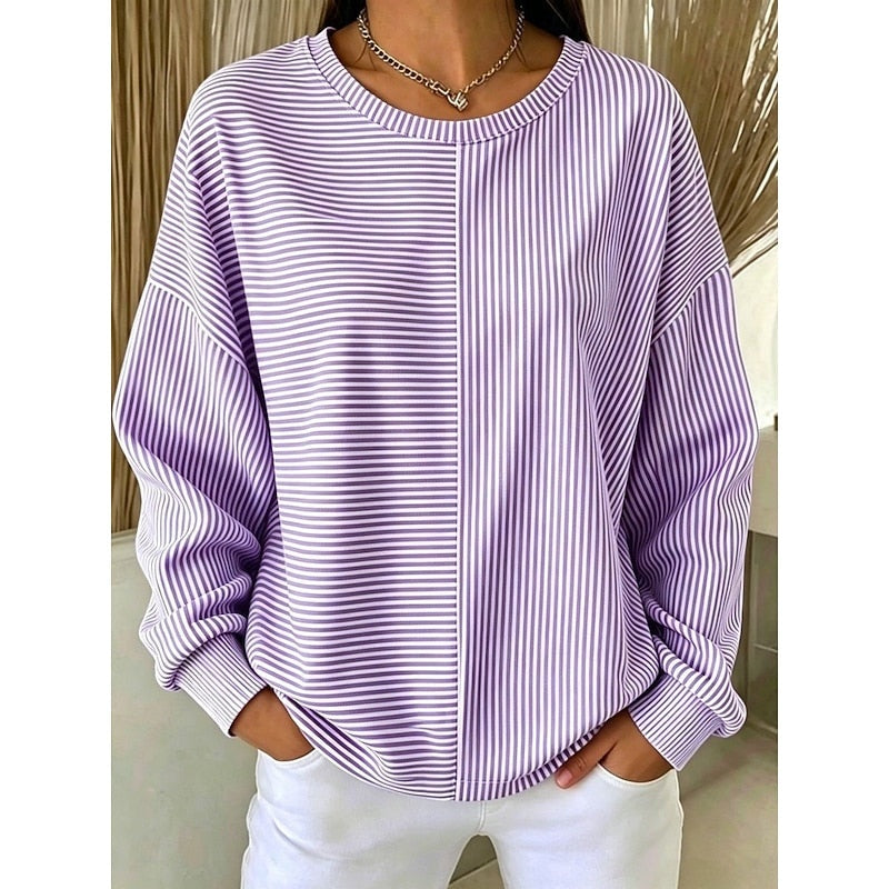 Felpe Donna a Righe Girocollo Oversize