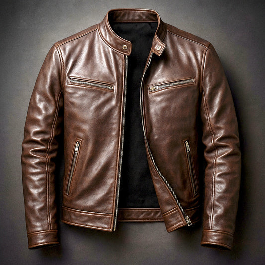 Filippo | Giacca di Pelle Uomo Biker Colletto alla Coreana