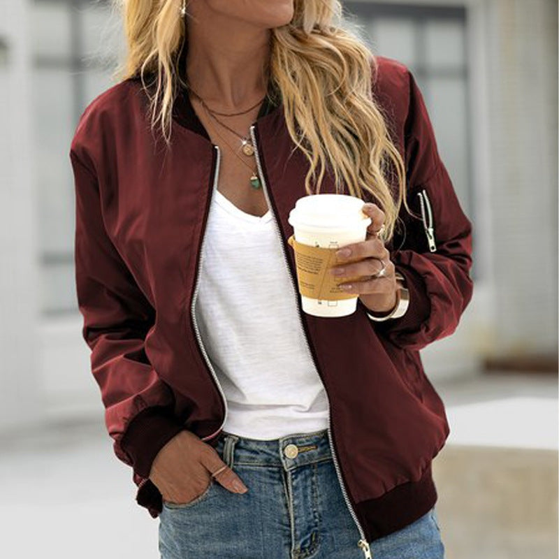 Giacca Bomber Donna con Zip Frontale Maniche Lunghe