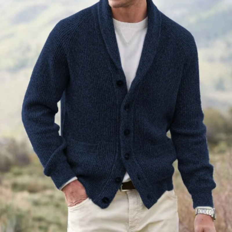 Giacomo | Cardigan Uomo Elegante in Lana Bottonato Collo a Scialle