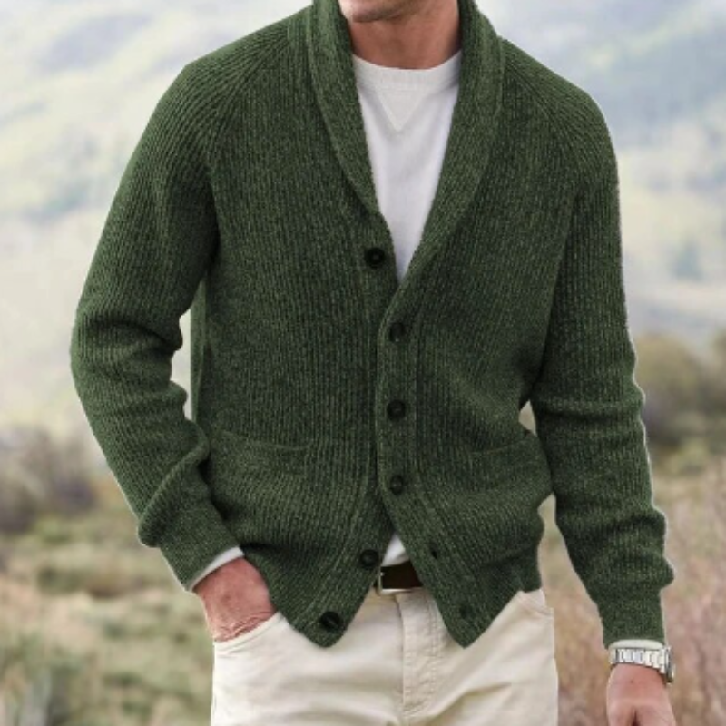 Giacomo | Cardigan Uomo Elegante in Lana Bottonato Collo a Scialle