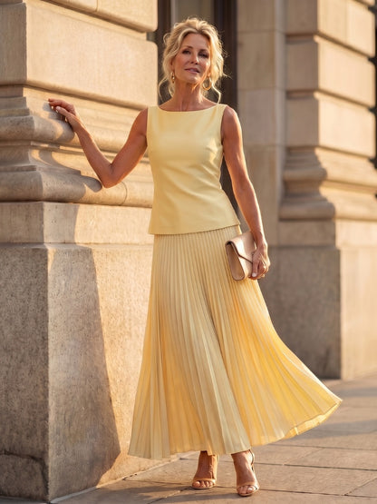 Ginevra | Gonna Plissettata Longuette Donna Set Due Pezzi Senza Maniche