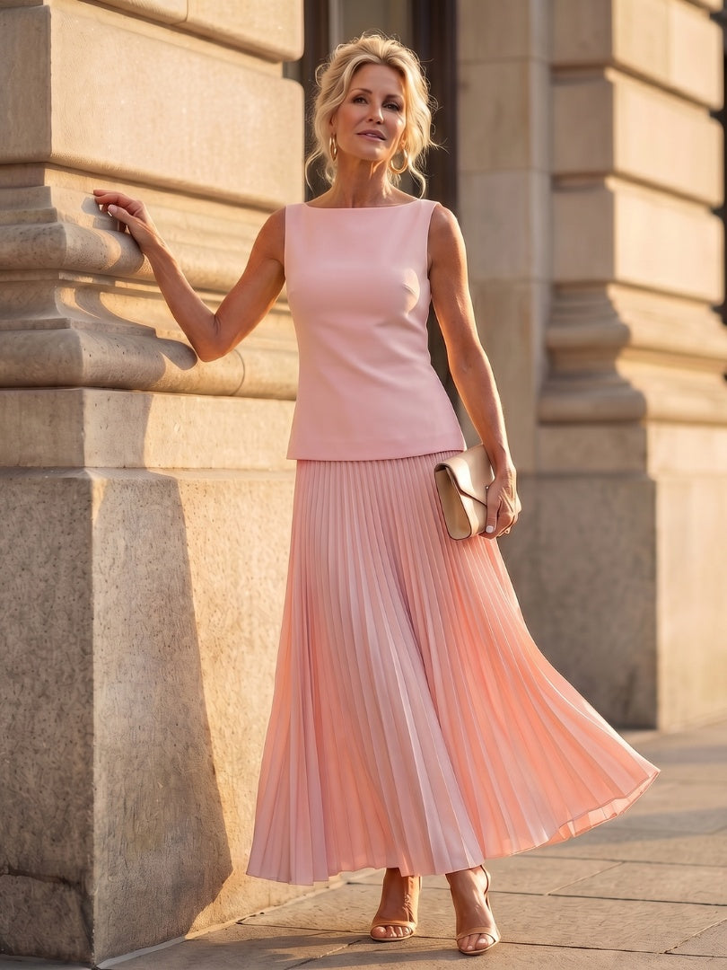 Ginevra | Gonna Plissettata Longuette Donna Set Due Pezzi Senza Maniche