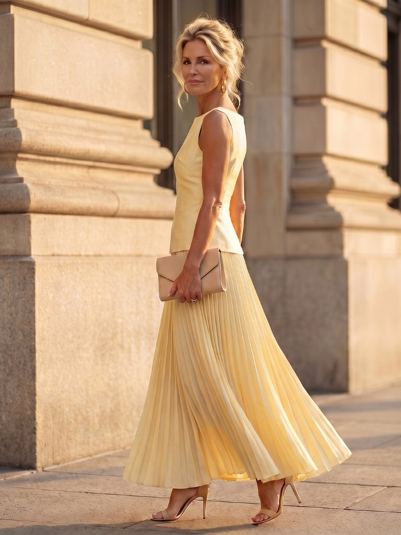 Ginevra | Gonna Plissettata Longuette Donna Set Due Pezzi Senza Maniche