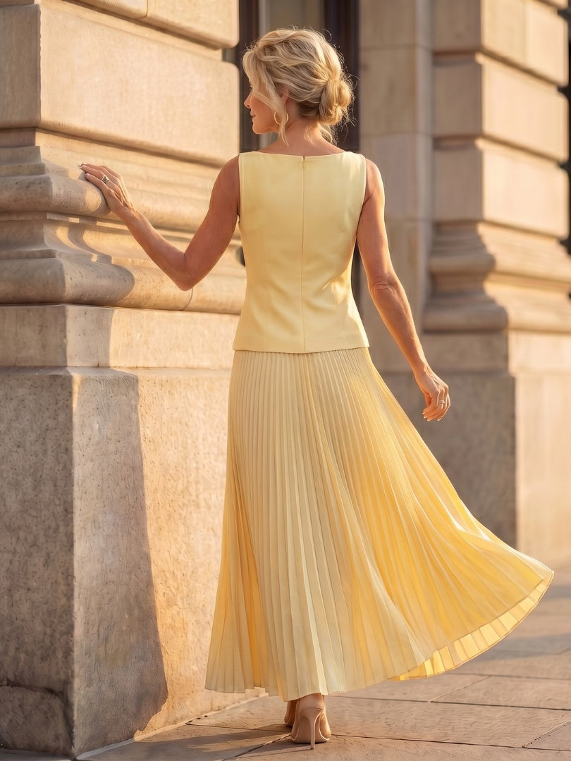 Ginevra | Gonna Plissettata Longuette Donna Set Due Pezzi Senza Maniche