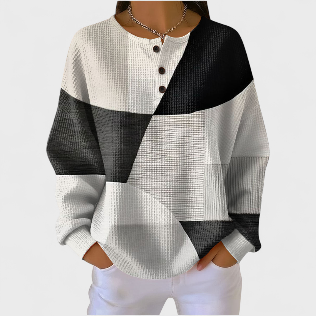 Giorgia | Maglia a Maniche Lunghe Donna Colour Block Waffle