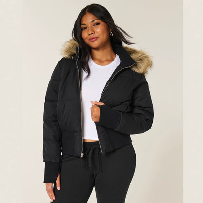Giorgia | Piumino Donna Cropped con Cappuccio Pelliccia Sintetica