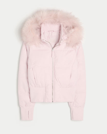 Giorgia | Piumino Donna Cropped con Cappuccio Pelliccia Sintetica