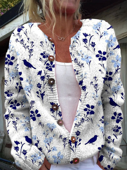 Giulia | Giacche Invernali Donna di Maglia Stampata Bottoni Floreali