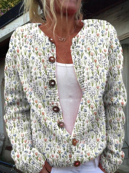 Giulia | Giacche Invernali Donna di Maglia Stampata Bottoni Floreali